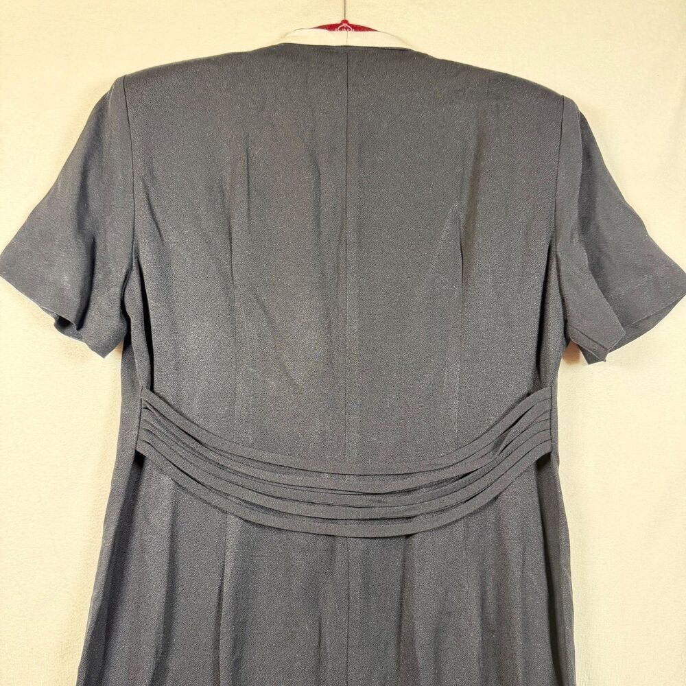 Vintage 90s Embroidered Floral Midi Dress Black Button Front Shirt Dress Womens - Picture 9 of 13